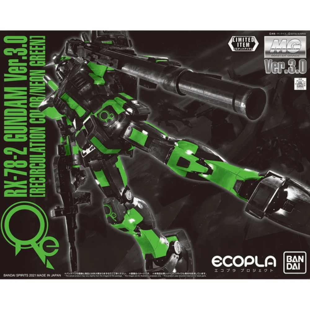 Figura Model Kit RX-78-2 Gundam (Ver.3.0 Recirculation Color Neon Green) – Mobile Suit Gundam – MG 1/100 – Bandai