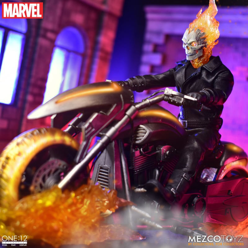 Figura Motoqueiro Fantasma e Moto Infernal Set - Marvel - 1/12 Collective - Mezco