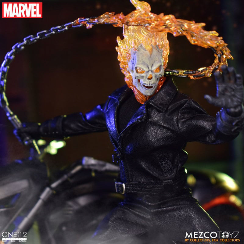 Figura Motoqueiro Fantasma e Moto Infernal Set - Marvel - 1/12 Collective - Mezco