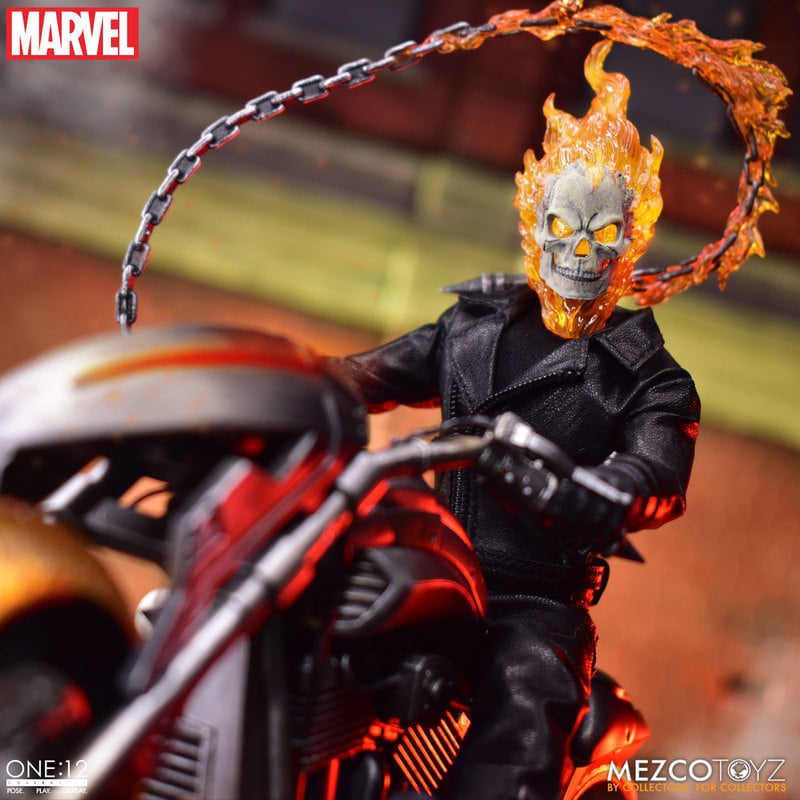 Figura Motoqueiro Fantasma e Moto Infernal Set - Marvel - 1/12 Collective - Mezco