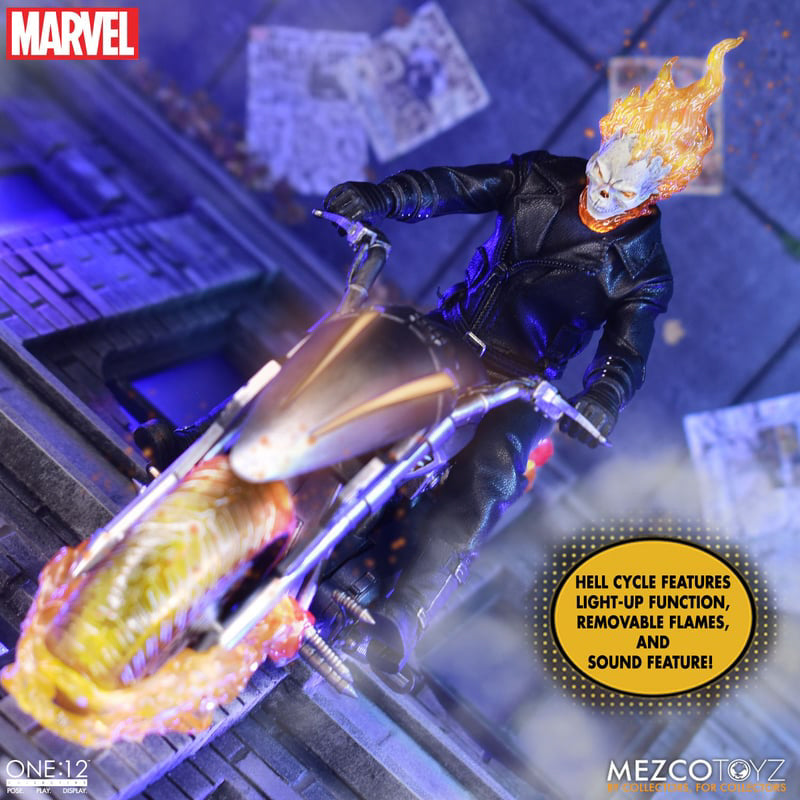 Figura Motoqueiro Fantasma e Moto Infernal Set - Marvel - 1/12 Collective - Mezco