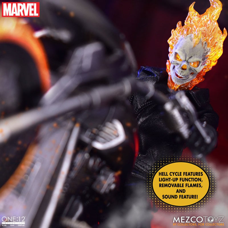 Figura Motoqueiro Fantasma e Moto Infernal Set - Marvel - 1/12 Collective - Mezco
