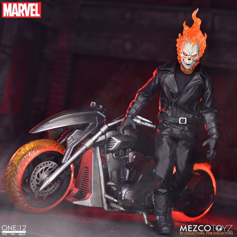 Figura Motoqueiro Fantasma e Moto Infernal Set - Marvel - 1/12 Collective - Mezco