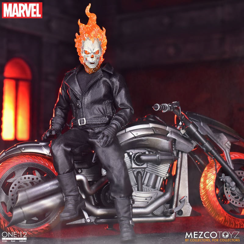 Figura Motoqueiro Fantasma e Moto Infernal Set - Marvel - 1/12 Collective - Mezco