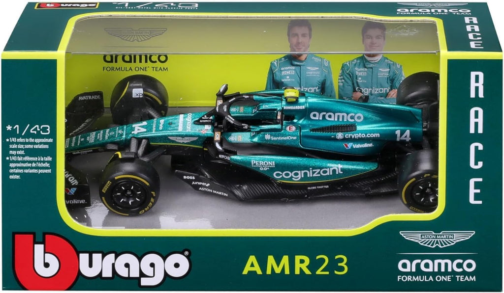 F-1 ASTON MARTIN AMR23 ALONSO 14 COM PILOTO - 1/43 - Burago