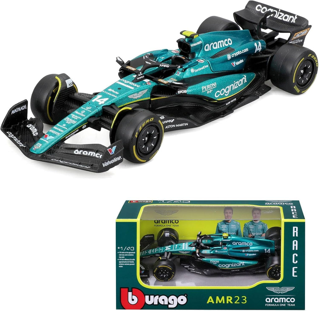 F-1 ASTON MARTIN AMR23 ALONSO 14 COM PILOTO - 1/43 - Burago
